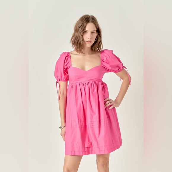 🔆 English Factory Pink Puff Sleeve Mini Sundress - Size Small (Sample Dress) - Picture 1 of 6
